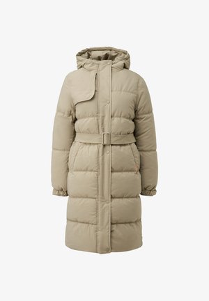 Bežna napihnjena jakna s kapuco, zategnjen pas in zapiranje na gumbke. Ima prešito teksturo in dva stranska žepa.