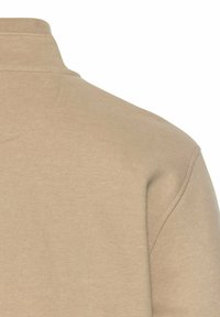 Beige sweatshirt met een hoge kraag, zachtheid en op maat gemaakte schoudernaad. Gladde stof zonder zichtbare patronen of hardware.