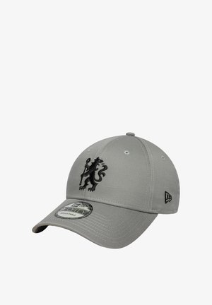 Graue Baseballmütze aus Stoff mit strukturiertem Design, versehen mit einem schwarzen Löwenlogo auf der Vorderseite und Belüftungslöchern auf der Krone.