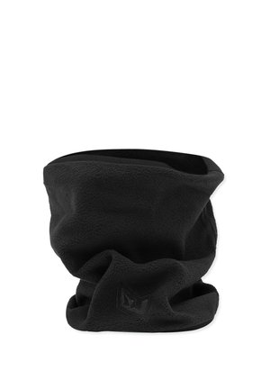 Chauffe-nuque en polaire noire au toucher doux, de forme tubulaire, avec un accent de logo subtil d'un côté. Sans fermetures ni coutures visibles.