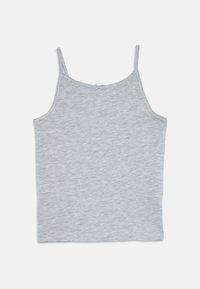 Grå bomulls tanktop med tynne stropper, med avrundet halslinje og delikat sydd kant. Glatt tekstur med et lett, heatheret mønster.