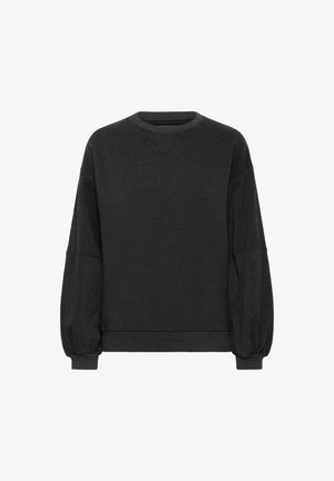 Tumesinine kapuuts, pehme tekstuur, mugav lõige, ribatud kaelus, langevad õlavarreosad, pikad varrukad elastsete kaasidega ja sirge äär.