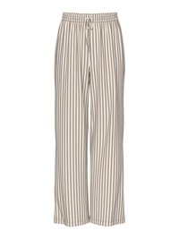 Wijde broekspijpen van een lichtgewicht stof, met verticale strepen in beige en crème. Elastische tailleband met een trekkoorddetail.