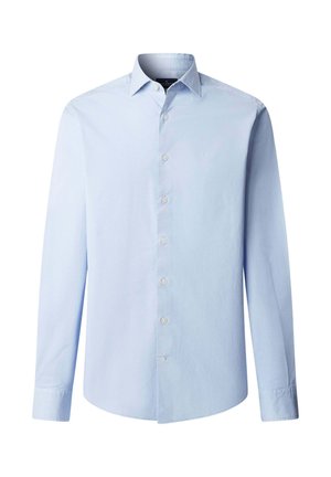 Světle modrá košile s dlouhým rukávem na knoflíky z bavlny s klasickým límcem, jemným logem na hrudi a hladkou texturou.