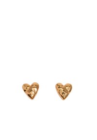 Pendientes en forma de corazón en tono dorado con una superficie texturizada, que presentan un diseño retorcido que añade interés visual.