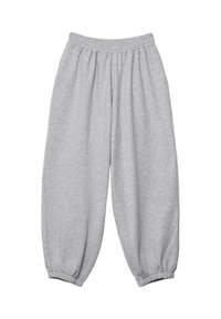 Graue Sweatpants aus weichem Material, mit elastischem Bund und schmal zulaufenden Bündchen für eine lässige Passform. Keine externen Taschen.