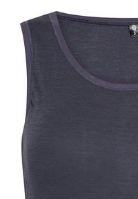 Mørkegrå tanktop med rund neckline og smalle skulderstropper, lavet af et glat, let stof med subtil tekstur.