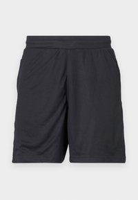 Shorts de sport noirs en tissu en maille respirante, dotés d'une taille élastique et de deux poches latérales pour plus de praticité.