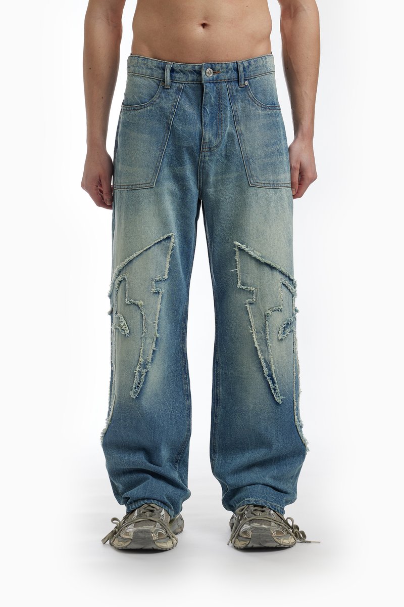 FAVELA FABRIC PATCH - Laisvi džinsai - blue washed