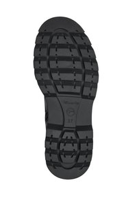 Semelle de chaussure en caoutchouc noir avec des motifs de crampons profonds, taille 37, avec le logo et le nom de la marque Tamaris.