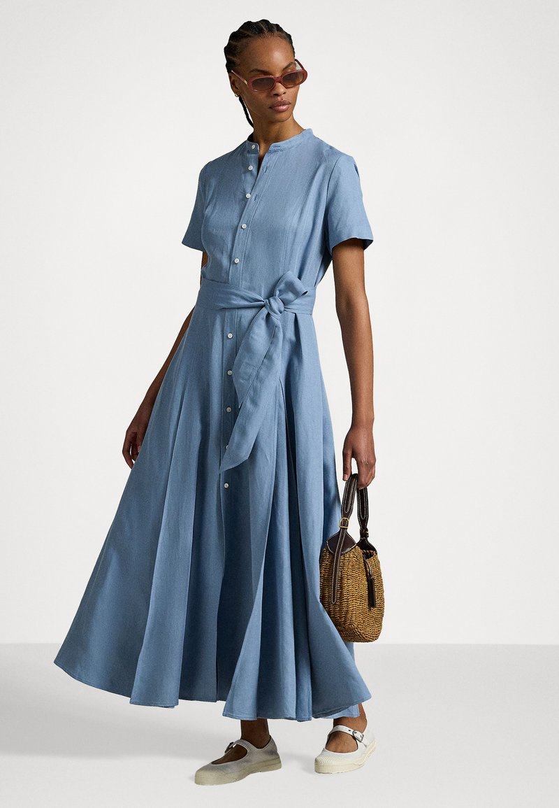 navy blue dress for baby girl Polo Ralph Lauren Silk-Blend A-Line Midi Dress in Natural main image 1