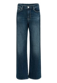 Džíny s širokými nohavicemi v tmavě modré barvě, s vysokým pasem, klasickým designem s pěti kapsami a jemným blednutím na přední straně.