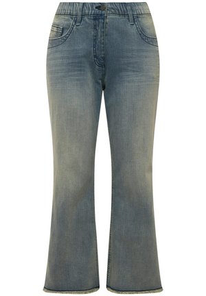 Jeans svasati in denim azzurro chiaro con vita media, tasche anteriori e orlo grezzo. Tessuto liscio con leggera sfumatura in tutto il capo.
