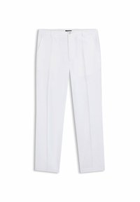 White, straight-leg trousers made from a lightweight fabric. Features include two side pockets and a clean waistband design.