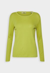 Camicia a maniche lunghe di un brillante verde lime, realizzata in morbido cotone, con scollatura rotonda e design aderente. Nessun motivo o accenti aggiuntivi.