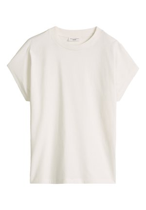 T-shirt blanc uni à manches courtes et col rond, coupe décontractée, fabriqué en tissu lisse, présenté sur fond blanc.