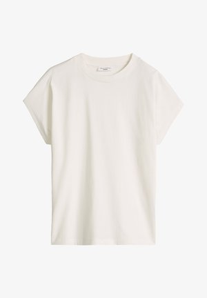 T-shirt blanc uni à manches courtes et col rond, coupe décontractée, fabriqué en tissu lisse, présenté sur fond blanc.