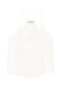 Blusa bianca senza maniche con spalline sottili e scollatura arrotondata. Tessuto morbido e liscio con una forma fluida e una vestibilità rilassata.