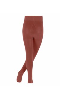 Rajstopy w kolorze jagodowym o bezszwowym designie, wyeksponowane w pozycji pionowej z jedną nogą lekko skrzyżowaną na drugiej, podkreślające teksturę i dopasowanie.