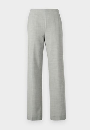 Hallitatud hallid püksid sirge lõikega, valmistatud tekstureeritud kangast. Ombes pehme vööosa ja puhas, minimalistlik viimistlus.