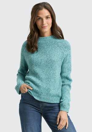 PULLOVER LOOSE FIT MIT ANTEIL - Strickpullover - teal white mouline