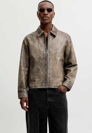 Jack & Jones Kožená bunda - charcoal gray