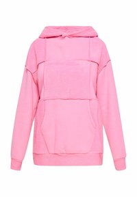 Felpa rosa con un morbido pannello anteriore in pile e tasca standard. Presenta un cappuccio con cordino e polsini e orlo a costine.
