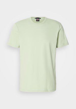 Lichtgroene katoenen t-shirt met korte mouwen, klassieke ronde hals, een zachte textuur en zonder zichtbare patronen of accenten.