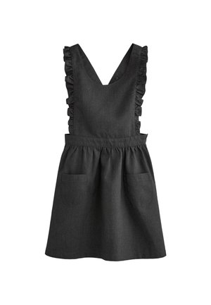 Tumehall denimkleit volangidega õlavarre rihmadega, V-kaelusega, elastse vöökoha ja kahe esisegmendiga. Pehme tekstuur, mugav disain.