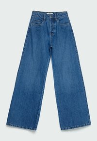 Laivankosken siniset denimpöksyt, joissa on korkea vyötärö, viisi taskua ja klassinen nappikiinnitys. Kankaan pinta on sileä ja pesu tasainen.