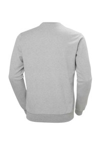 Sudadera gris con un clásico cuello redondo, mangas largas y puños acanalados. Material de mezcla de algodón suave con una textura lisa.