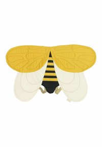 Bee-themed costume with yellow and white padded wings, black striped body, and textured wing detailing. Adjustable straps included.