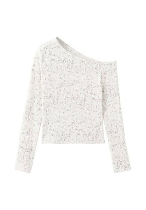 Biała, długosleeve'owa bluzka z designem odsłaniającym ramiona. Teksturowana tkanina z subtelnym wzorem w plamki. Krótka długość, dopasowany krój.