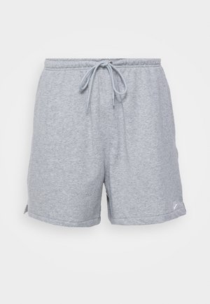 Pantalones cortos deportivos de algodón gris con cintura ajustable con cordón, bolsillos laterales y un pequeño logotipo en el dobladillo inferior.