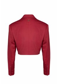 Ingeknipte rode blazer met een gestructureerde kraag, een logo-detail op de achterkant en knoopmanchetten. Gladde stof met een op maat gemaakte ontwerpen.