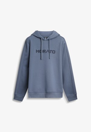 Hoodie en coton bleu avec une poche avant, capuche avec cordon de serrage et logo "MORATO" brodé. Comprend des poignets et un ourlet côtelés.