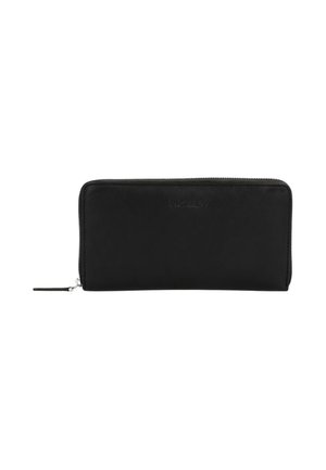 Black leather zip-around wallet with embossed brand name "Picard" on the front and silver zipper pull on the left side.