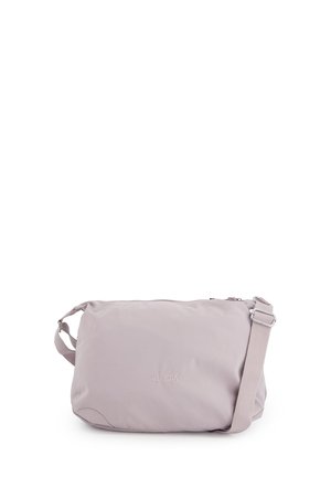 Hellmalvefarbene Umhängetasche mit verstellbarem Stoffriemen und dezentem, geprägtem "VENEZIA"-Logo auf der Vorderseite.