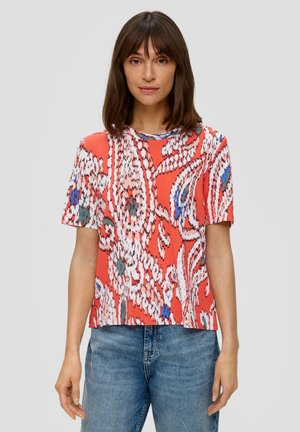 s.Oliver MIT PLISSEEFALTEN - Print T-shirt - dunkelorange