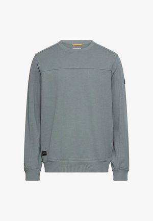 Jasnoszara bluza z okrągłym dekoltem, długimi rękawami i ściągaczami na mankietach. Posiada poziome szwy na wysokości klatki piersiowej oraz małą naszywkę z logo.