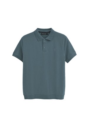 Poloshirt in donker teal. Voorzien van een klassieke kraag, een knoopsluiting met drie knopen, korte mouwen en een klein geborduurd logo op de linkerkant van de borst.