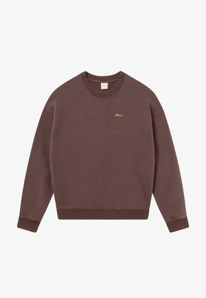 Brown sweatshirt made of soft cotton, featuring a crew neckline, ribbed cuffs and hem, and subtle logo embroidery in gold on the chest.