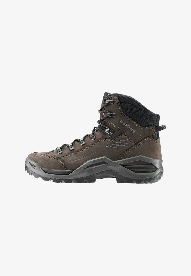 Stivale da trekking marrone realizzato in suede e mesh, con occhielli in metallo, una suola in gomma resistente e una cavigliera imbottita per il supporto.