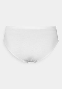 Witte katoenen slip met een gladde textuur, elastische tailleband en volledig bedekkend ontwerp. Eenvoudige en naadloze stijl zonder versieringen.
