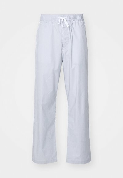Pantalons de pyjama rayés bleu clair avec une taille élastique et un cordon de serrage. Fabriqués dans un tissu lisse, avec un design décontracté et des jambes droites.