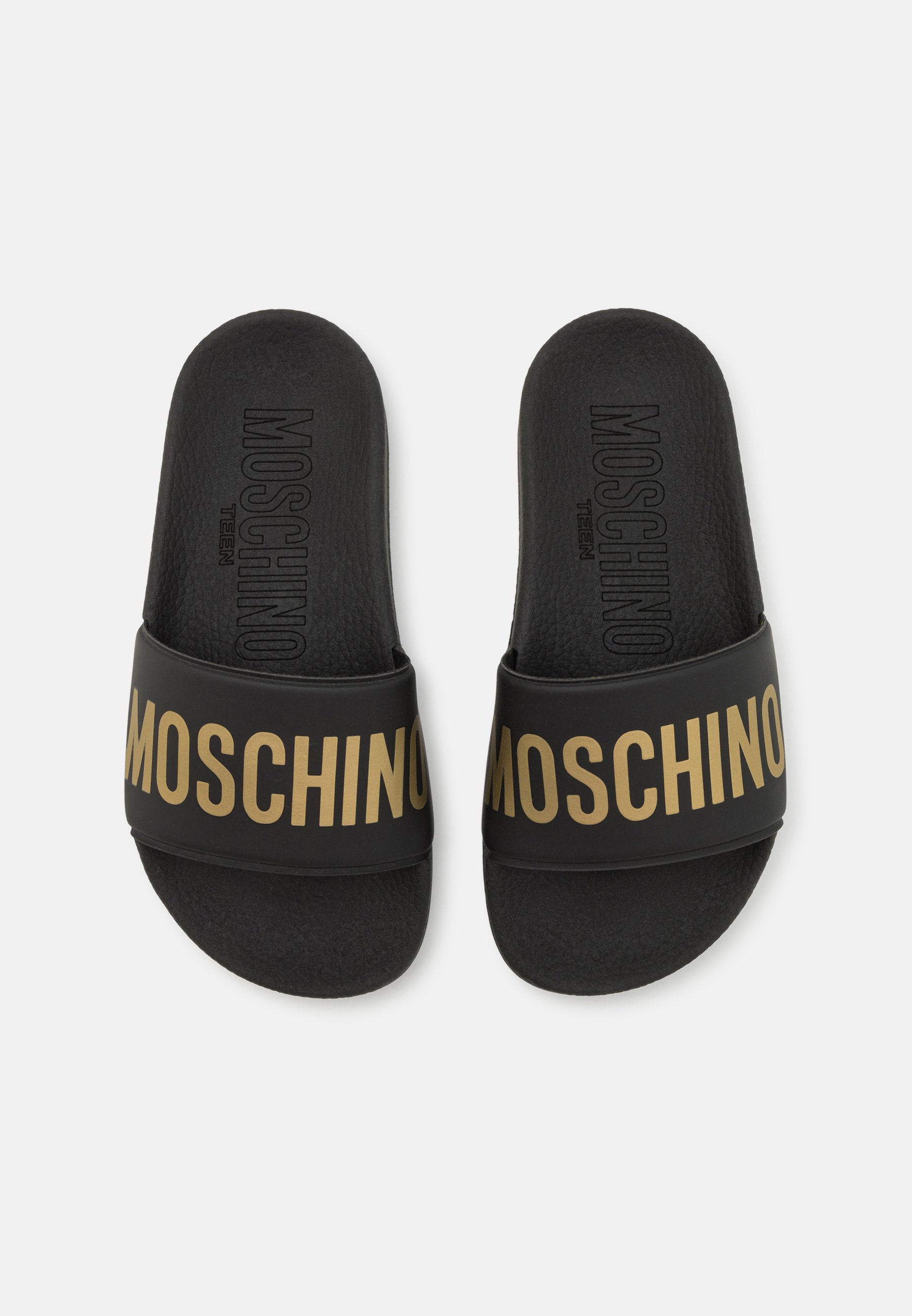 MOSCHINO UNISEX - Pool slides - black/gold/black - Zalando.co.uk
