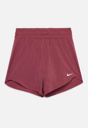 Vínové športové šortky s elastickým pásom a bielym logom Nike swoosh na prednej pravej nohe.