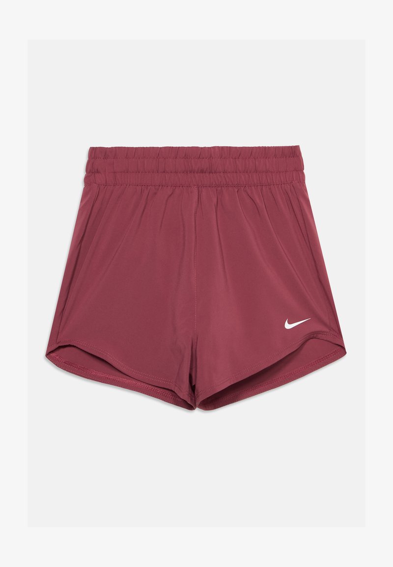 Short de sport marron avec taille élastique et logo Nike swoosh blanc sur la jambe droite à l'avant.
