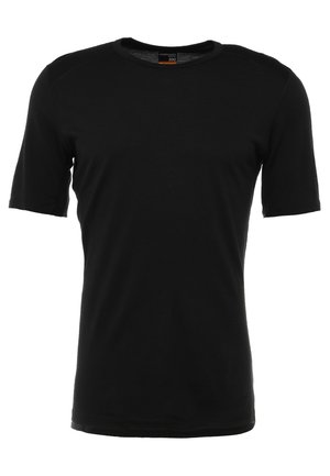 Black short-sleeve t-shirt made from cotton, featuring a round neck and a fitted design with smooth texture and no visible patterns.