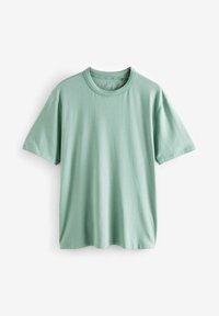Kurzärmeliges T-Shirt in hellem Mintgrün, aus weicher Baumwolle gefertigt, mit Rundhalsausschnitt und lockerer Passform. Keine sichtbaren Muster oder Grafiken.